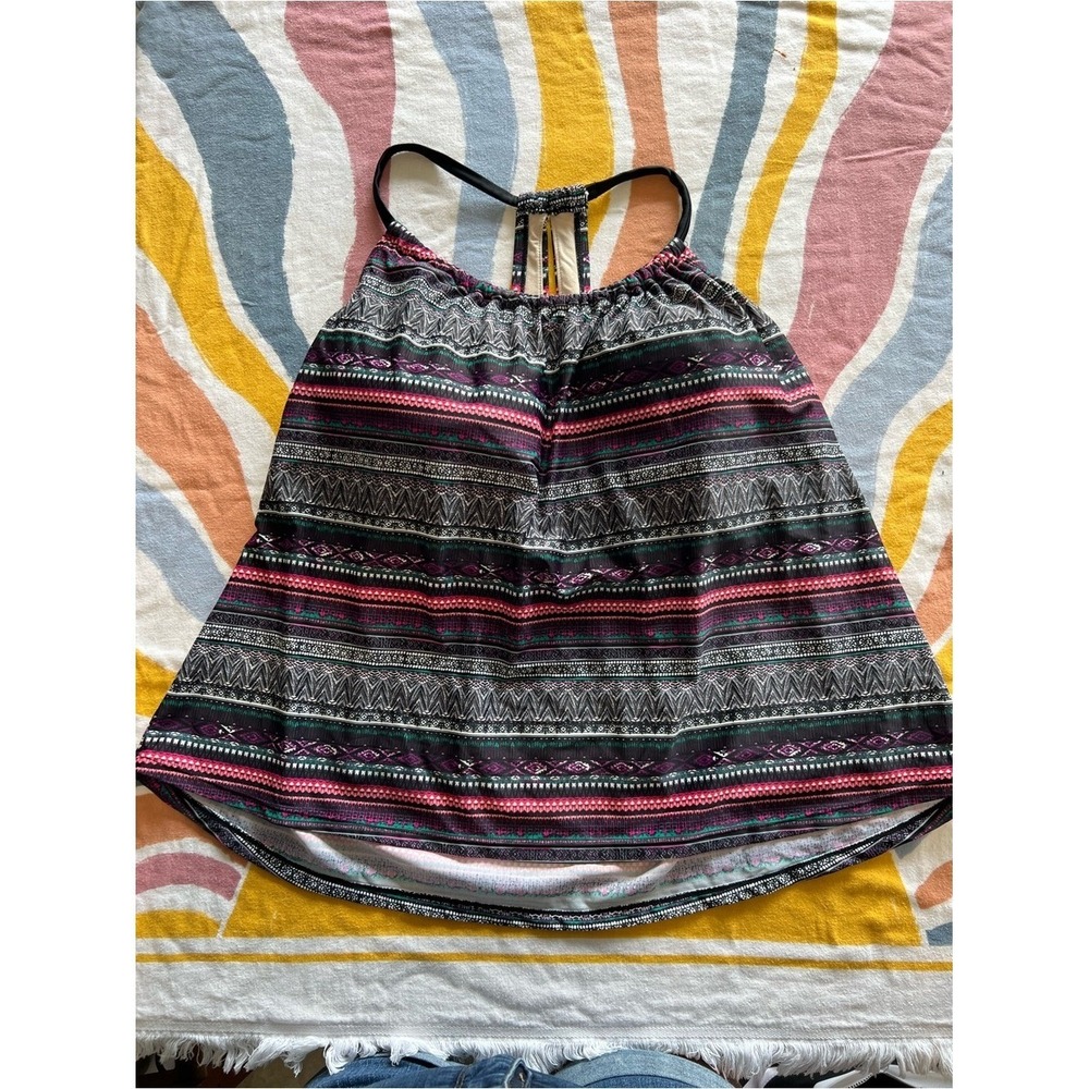 Kona Sol Black Multicolor Striped Tankini Swim Top 22W Plus Size